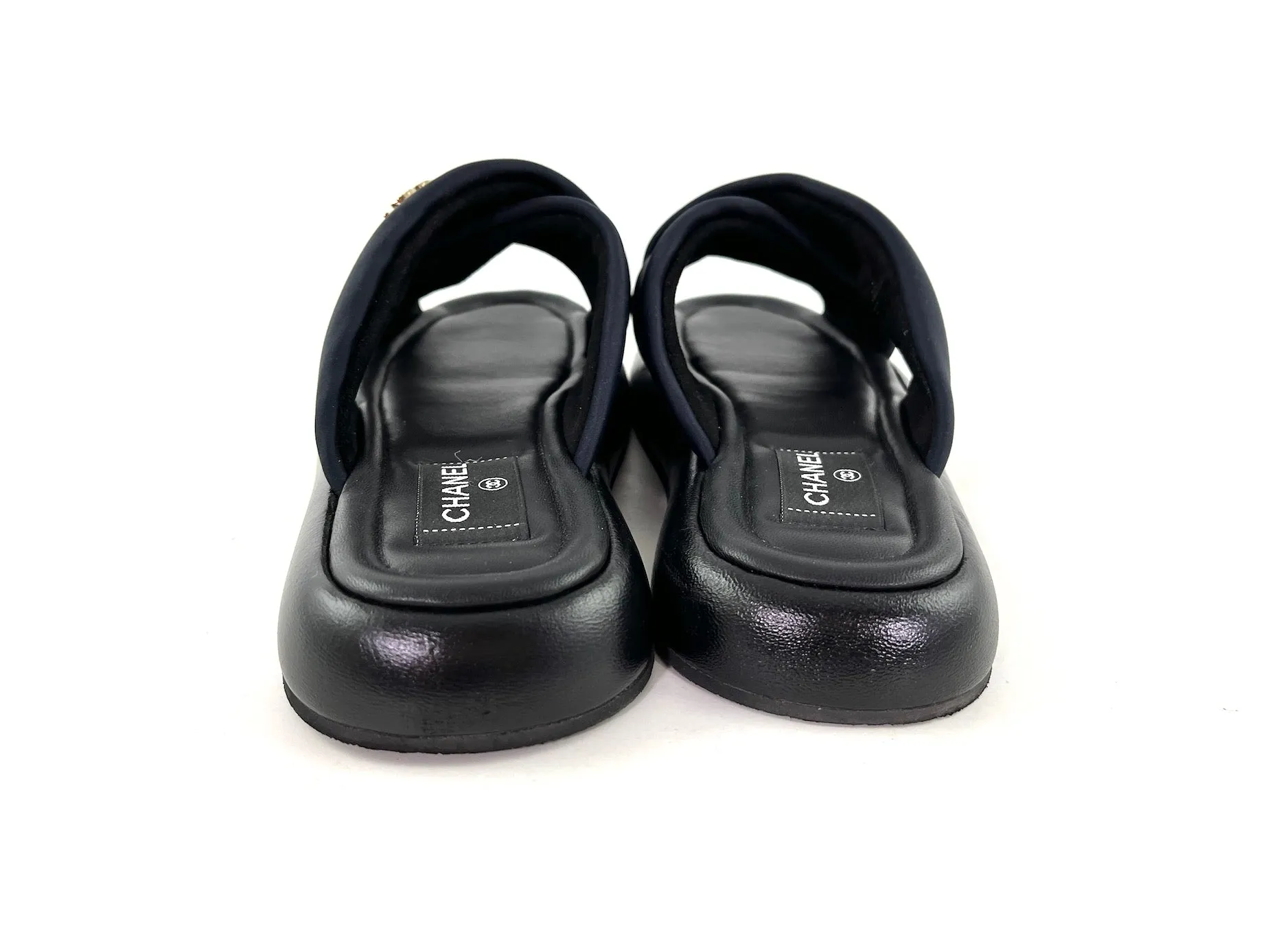 CHANEL Puffy 2022 Criss Cross Black Slide Sandals 41 10