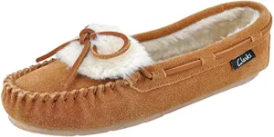Clarks Holly Folded Tongue Moccasin Slipper Indoor Outdoor House Slippers Cinnamon