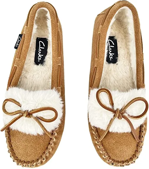 Clarks Holly Folded Tongue Moccasin Slipper Indoor Outdoor House Slippers Cinnamon