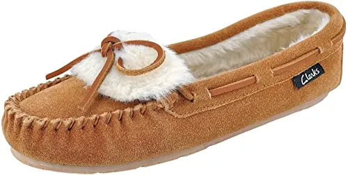 Clarks Holly Folded Tongue Moccasin Slipper Indoor Outdoor House Slippers Cinnamon