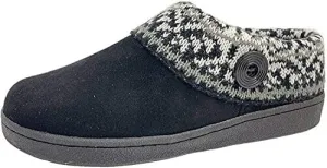 Clarks Suede Leather Knitted Collar Clog Plush Faux Fur Slipper Black/Grey Multi