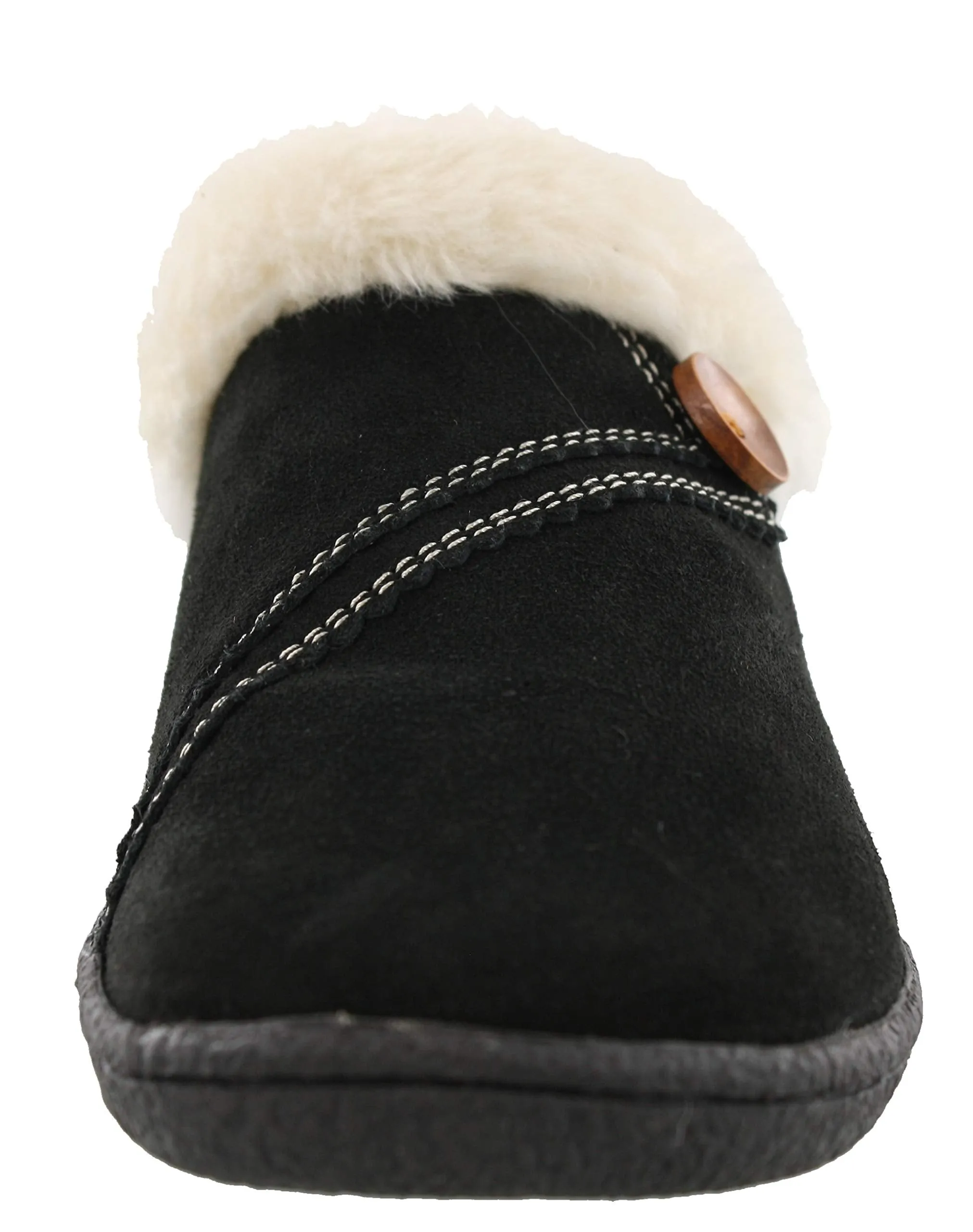 Clarks Womens Slipper Suede Leather Knitted Collar Clog Button Overlay Clogs