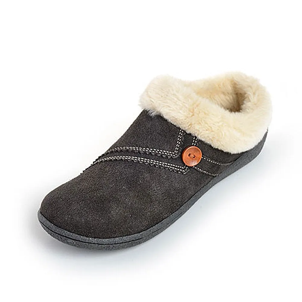 Clarks Womens Slipper Suede Leather Knitted Collar Clog Button Overlay Clogs