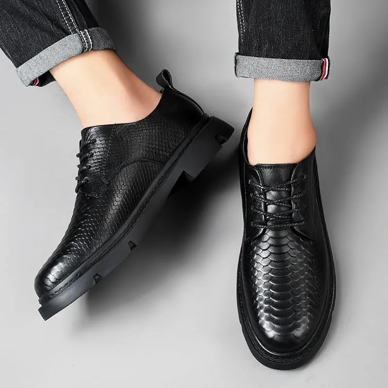 Classic Men's Casual Platform Business Shoes Elegant Black Lace-Up Tuxedo Shoes Korean Height Increase Oxfords