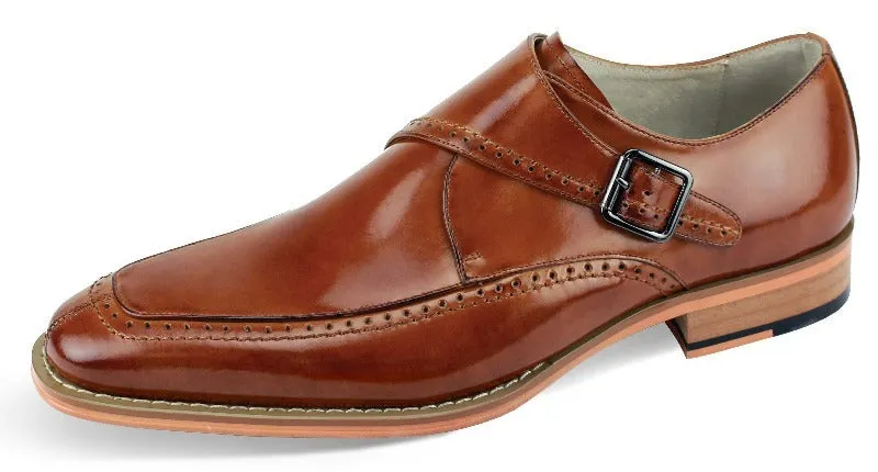 Cognac men's shoes monkstrap genuine calfskin leather