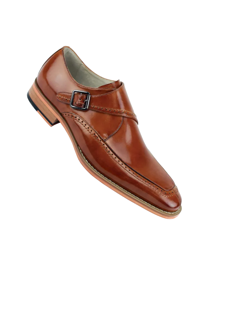 Cognac men's shoes monkstrap genuine calfskin leather