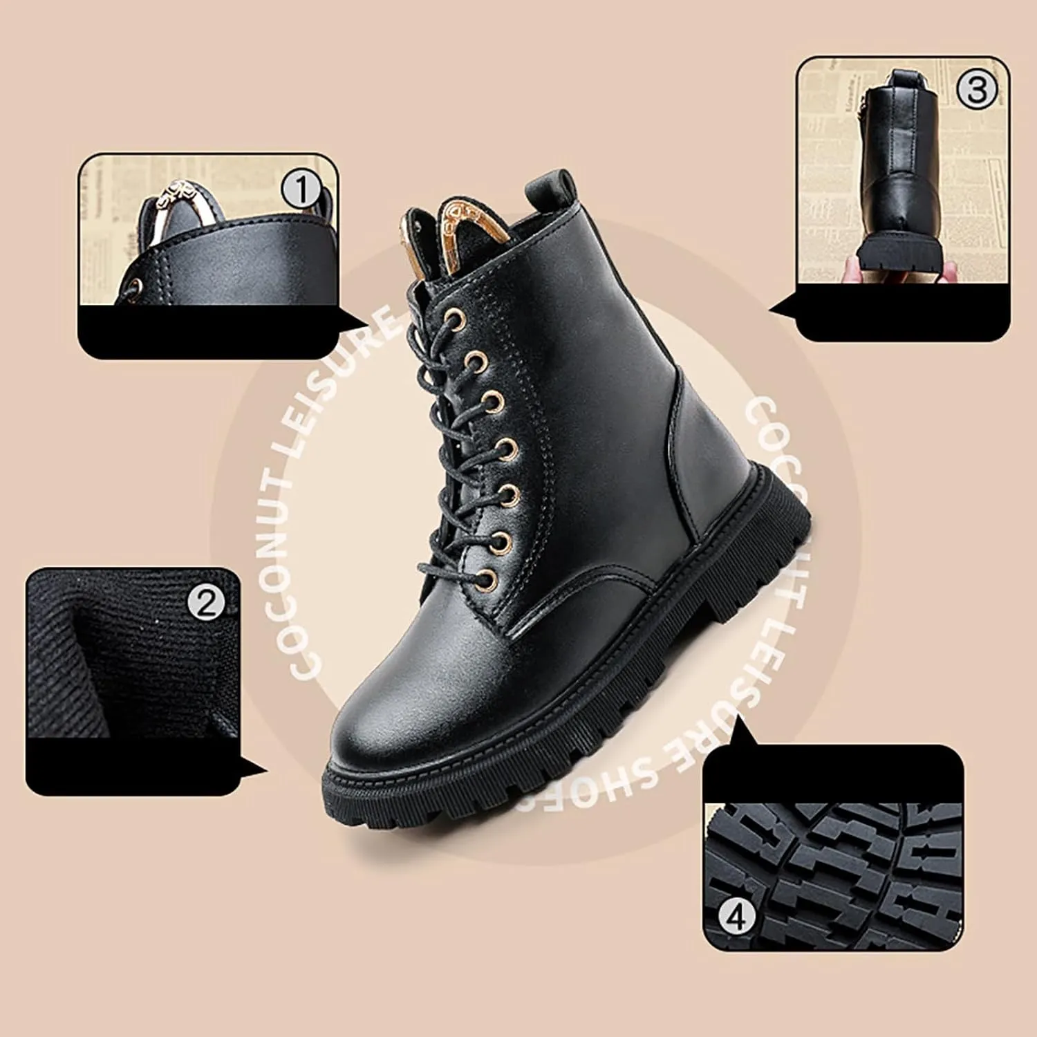 Combat Ankle Boots Kids Girls Chunky Low Block Heel Dress Booties Side Zipper Combat Shoes Snow Boots