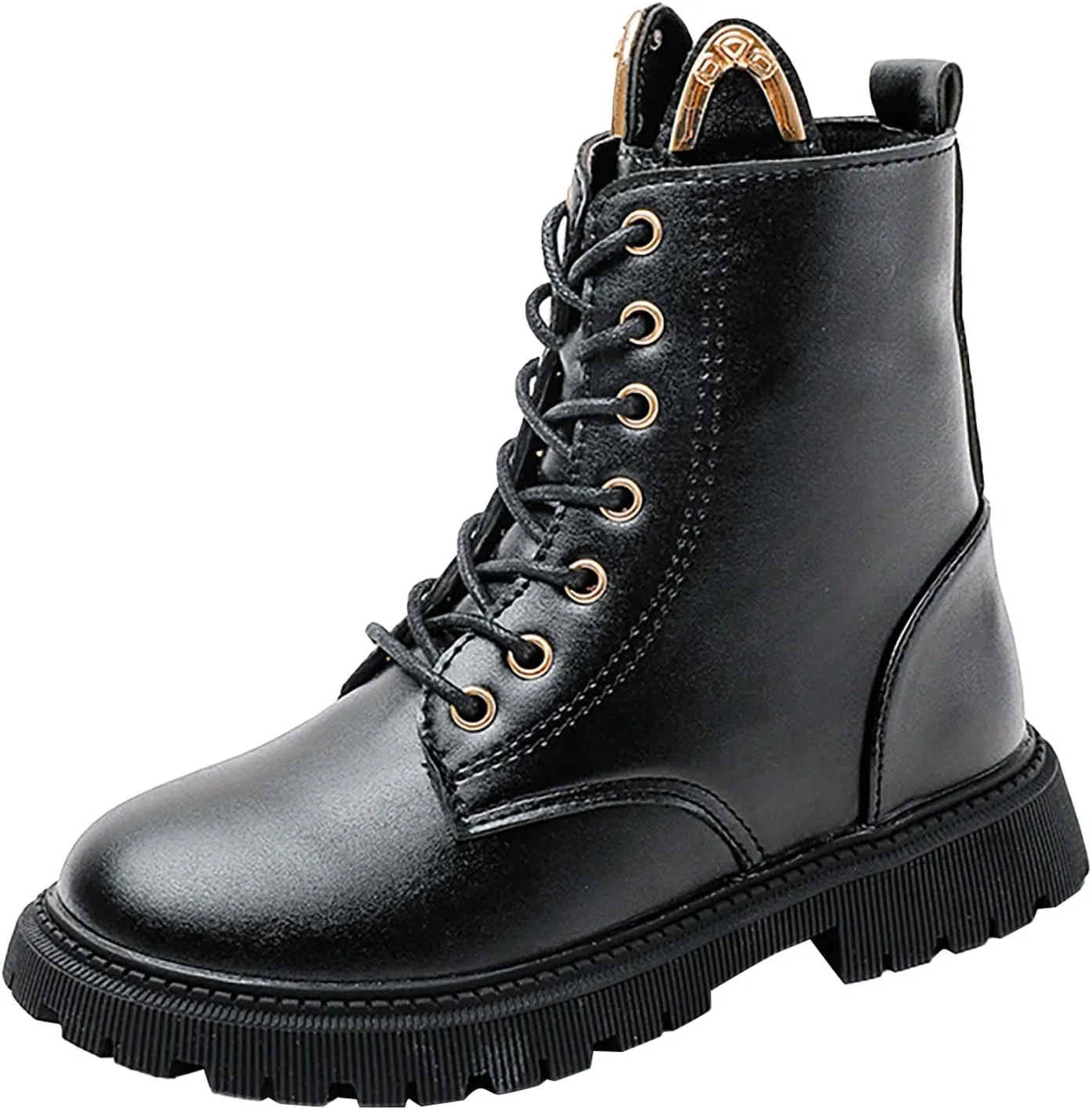 Combat Ankle Boots Kids Girls Chunky Low Block Heel Dress Booties Side Zipper Combat Shoes Snow Boots