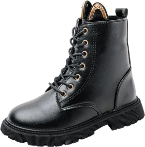 Combat Ankle Boots Kids Girls Chunky Low Block Heel Dress Booties Side Zipper Combat Shoes Snow Boots