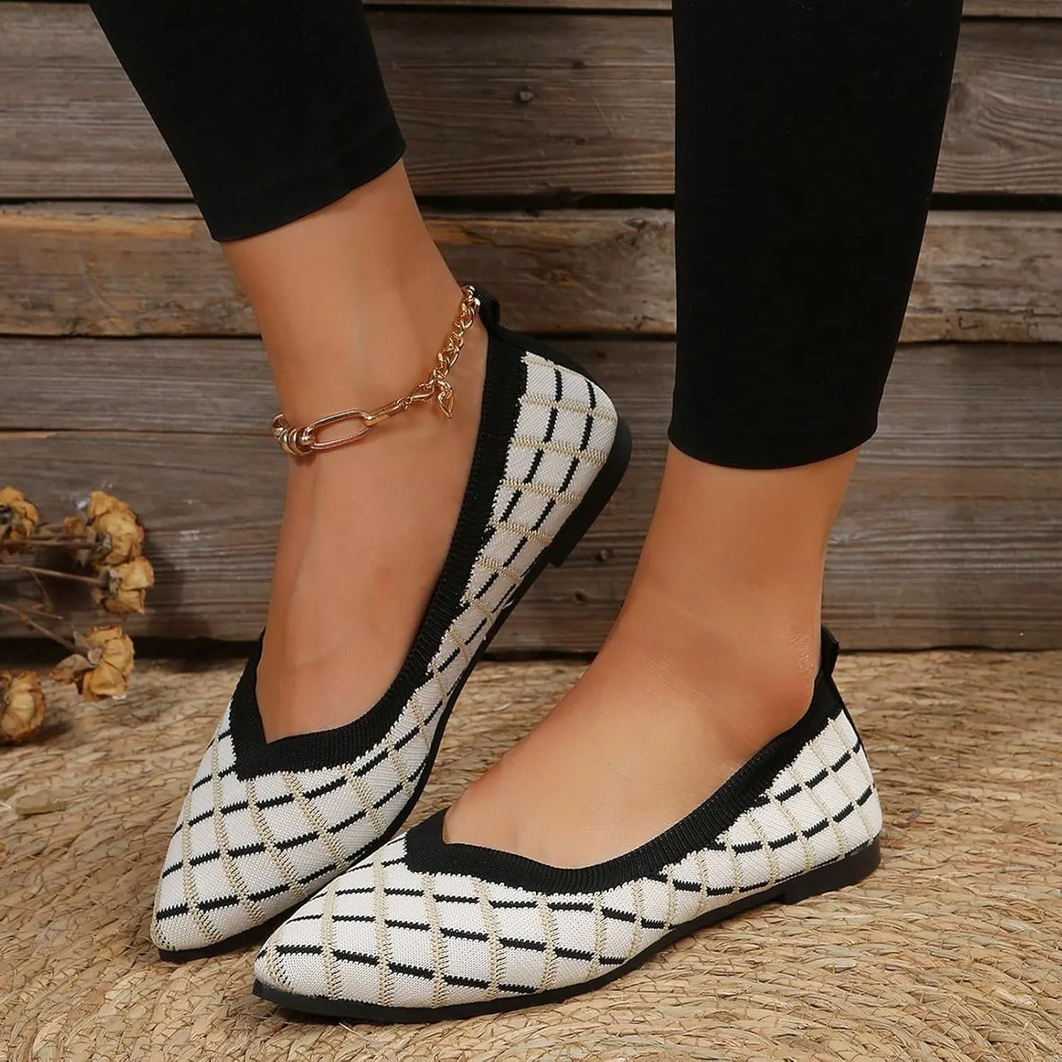Convenient Women's Flat Shoes for Women Color Matching Pointed Toe Shoes Flat Bottoms Comfortable Business Casual Dress Shoes for Men