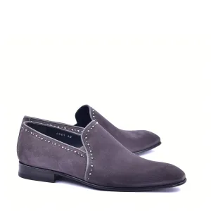 Corrente C042 4981S Men's Shoes Grey Plain Suede / Calf Skin Leather with Studs Loafers (CRT1368)
