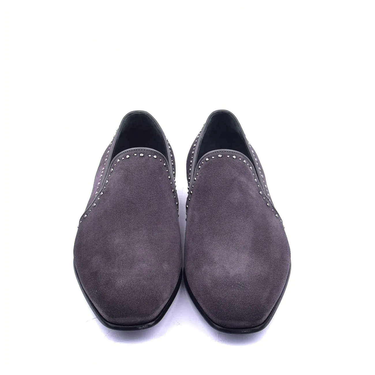 Corrente C042 4981S Men's Shoes Grey Plain Suede / Calf Skin Leather with Studs Loafers (CRT1368)