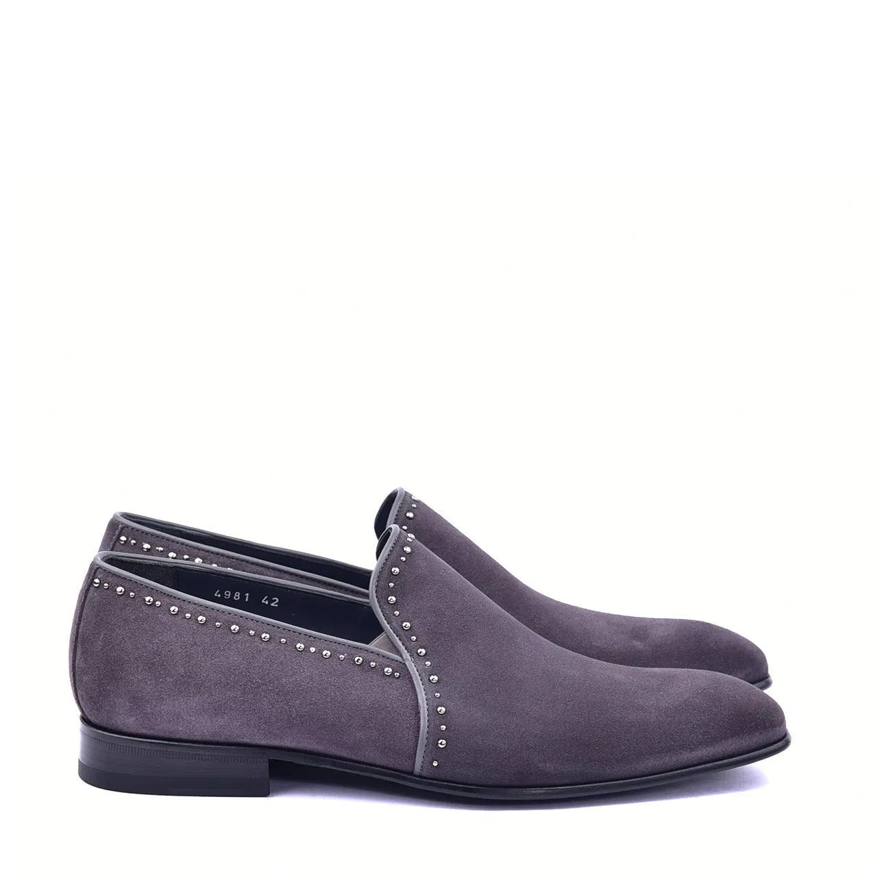 Corrente C042 4981S Men's Shoes Grey Plain Suede / Calf Skin Leather with Studs Loafers (CRT1368)