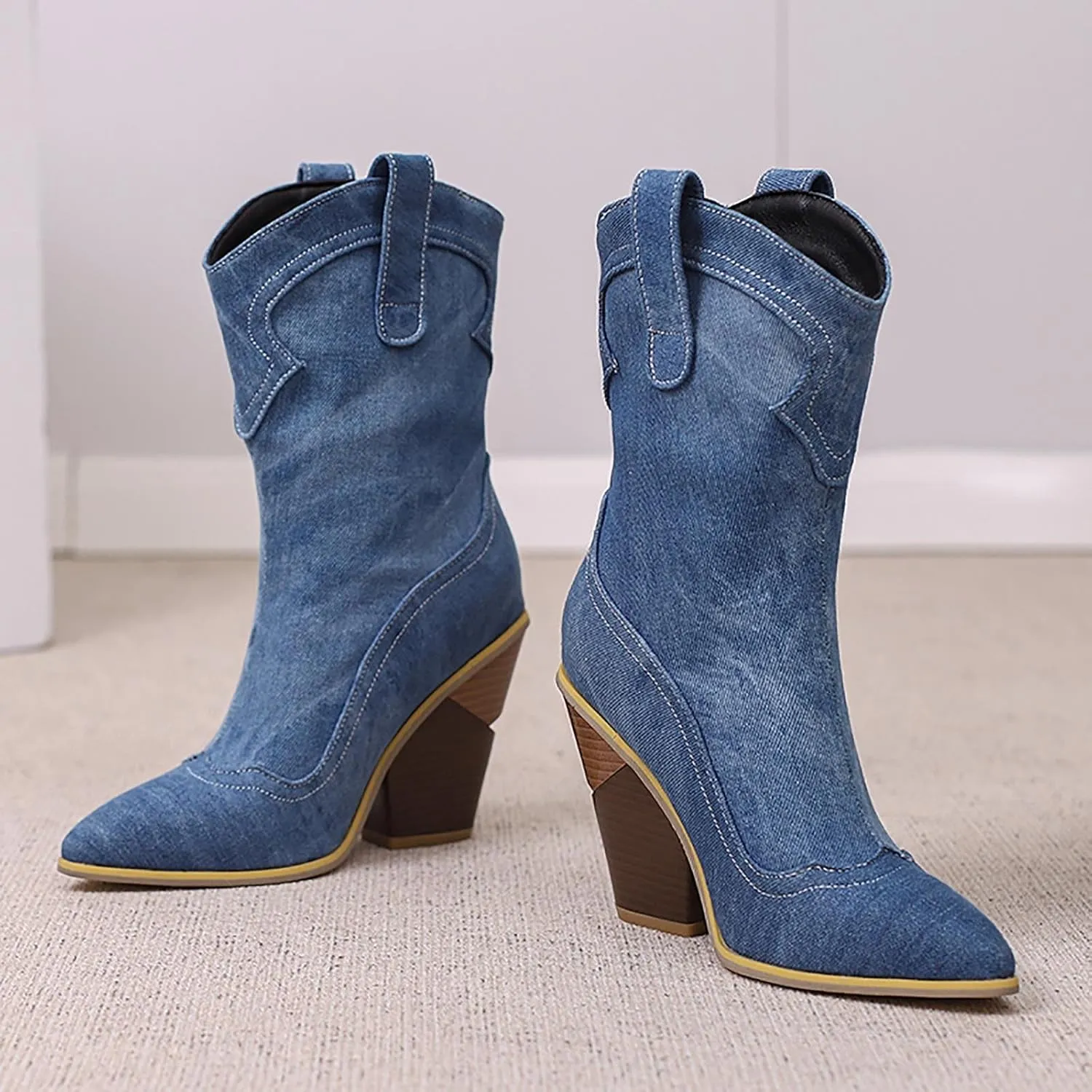 Cowboy Boots For Women Pointy Toe Women's Western Boots Cowgirl Boots Mid Calf Boots Rain Boots Cowgirl Pull On Western Side