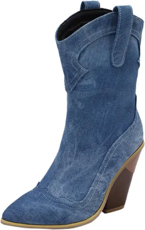 Cowboy Boots For Women Pointy Toe Women's Western Boots Cowgirl Boots Mid Calf Boots Rain Boots Cowgirl Pull On Western Side