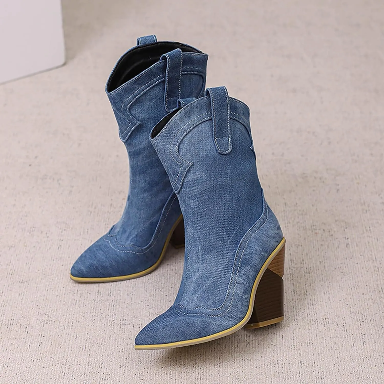 Cowboy Boots For Women Pointy Toe Women's Western Boots Cowgirl Boots Mid Calf Boots Rain Boots Cowgirl Pull On Western Side
