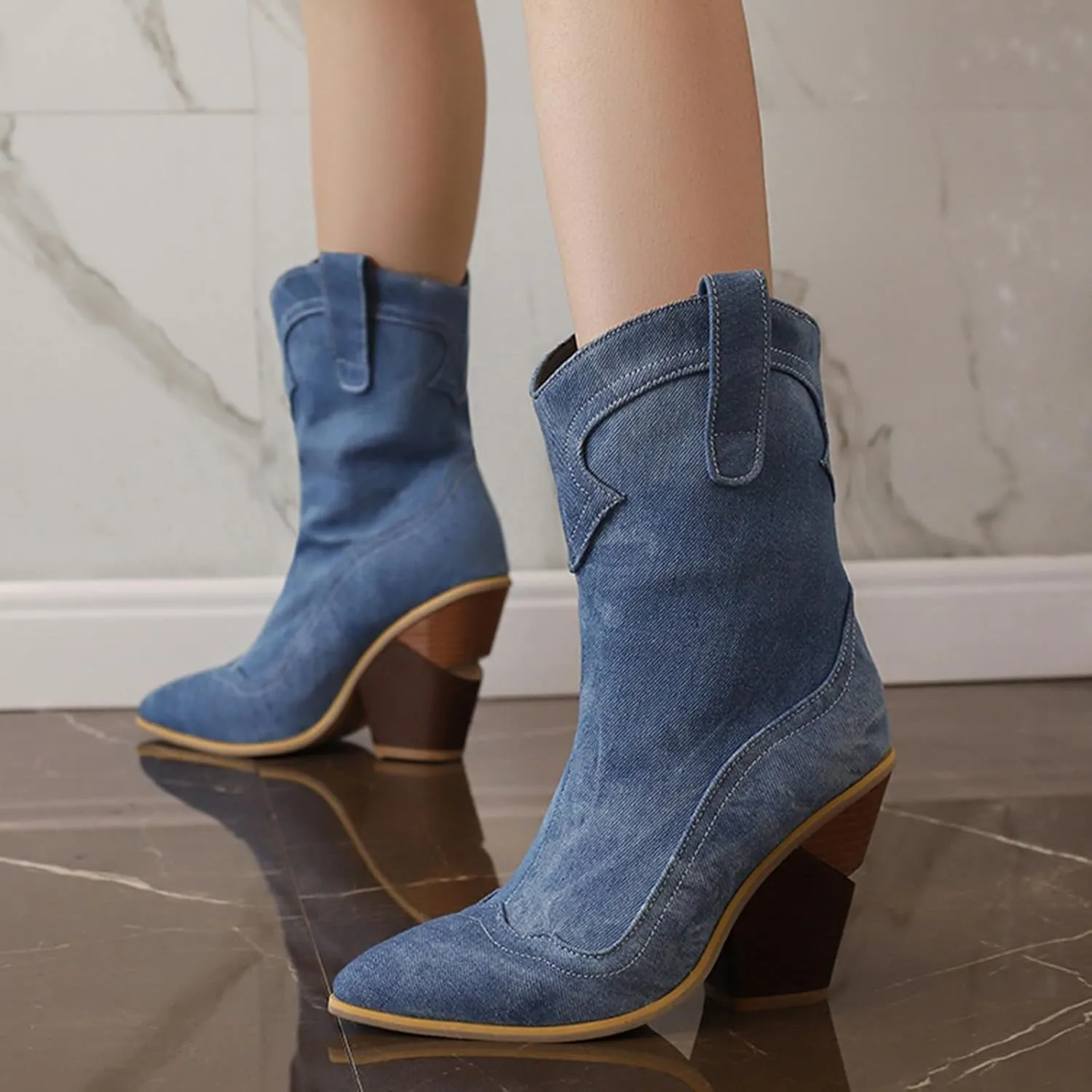 Cowboy Boots For Women Pointy Toe Women's Western Boots Cowgirl Boots Mid Calf Boots Rain Boots Cowgirl Pull On Western Side