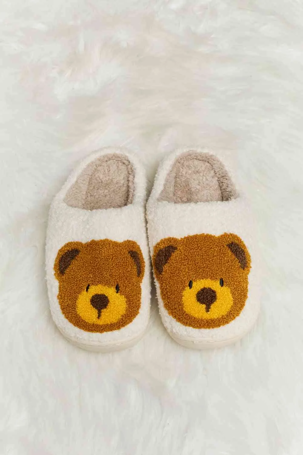 Cutsie Teddy Bear Print Plush Slide Slippers