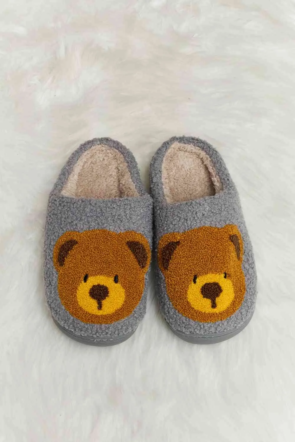 Cutsie Teddy Bear Print Plush Slide Slippers