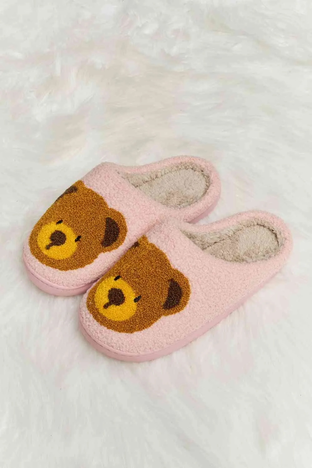 Cutsie Teddy Bear Print Plush Slide Slippers