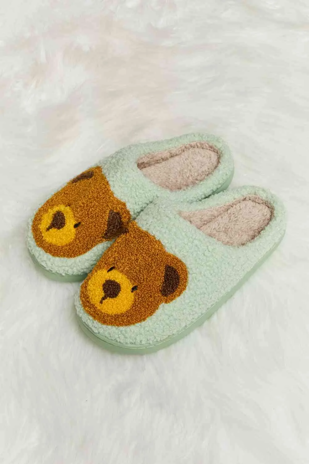 Cutsie Teddy Bear Print Plush Slide Slippers