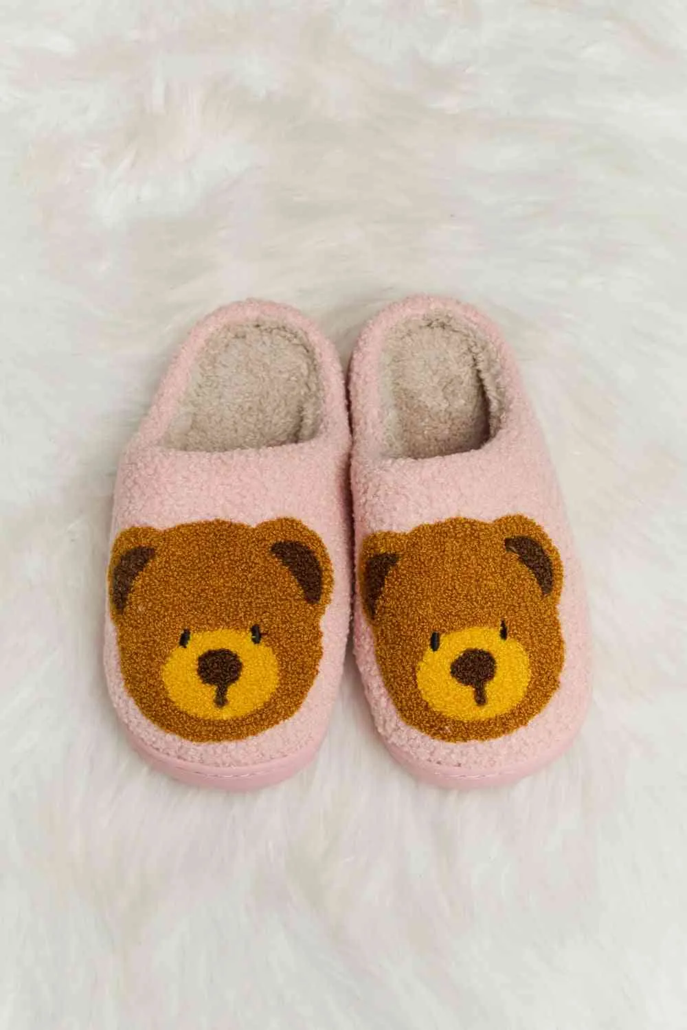 Cutsie Teddy Bear Print Plush Slide Slippers