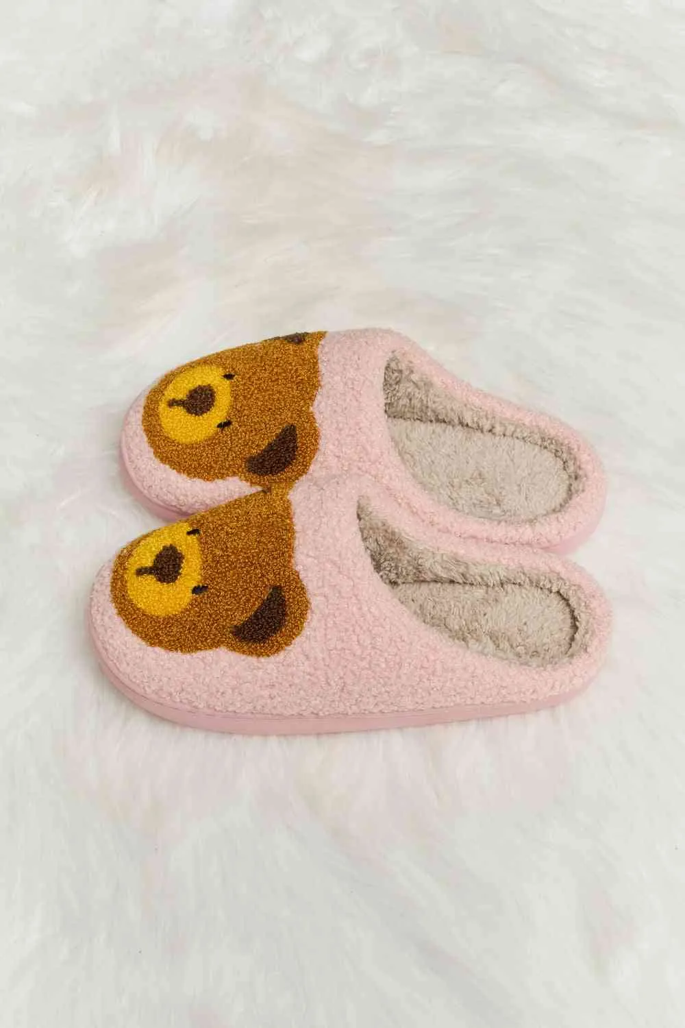 Cutsie Teddy Bear Print Plush Slide Slippers