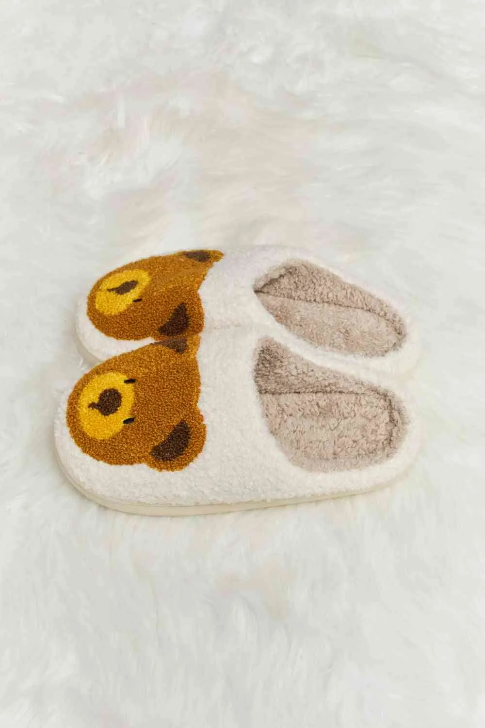 Cutsie Teddy Bear Print Plush Slide Slippers