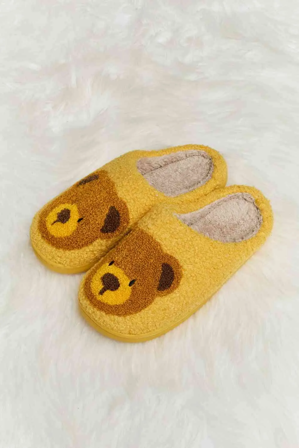 Cutsie Teddy Bear Print Plush Slide Slippers