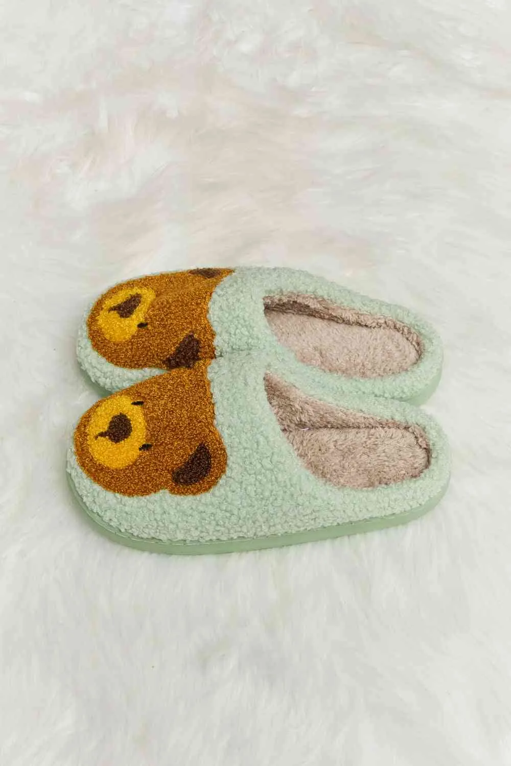 Cutsie Teddy Bear Print Plush Slide Slippers