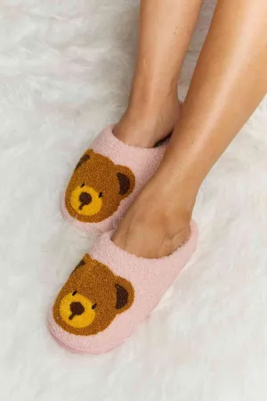 Cutsie Teddy Bear Print Plush Slide Slippers