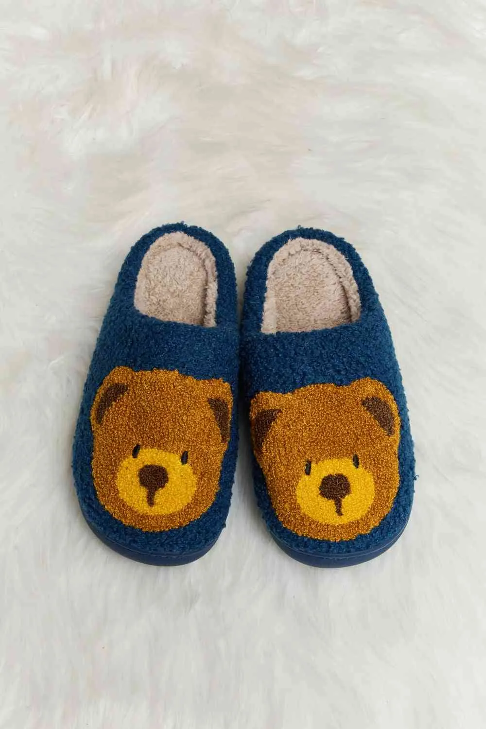 Cutsie Teddy Bear Print Plush Slide Slippers