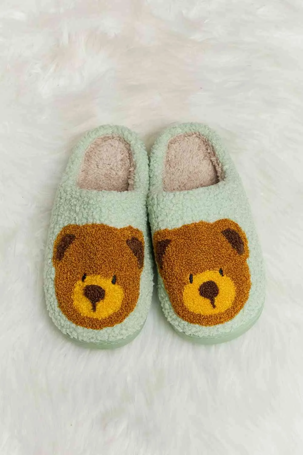 Cutsie Teddy Bear Print Plush Slide Slippers