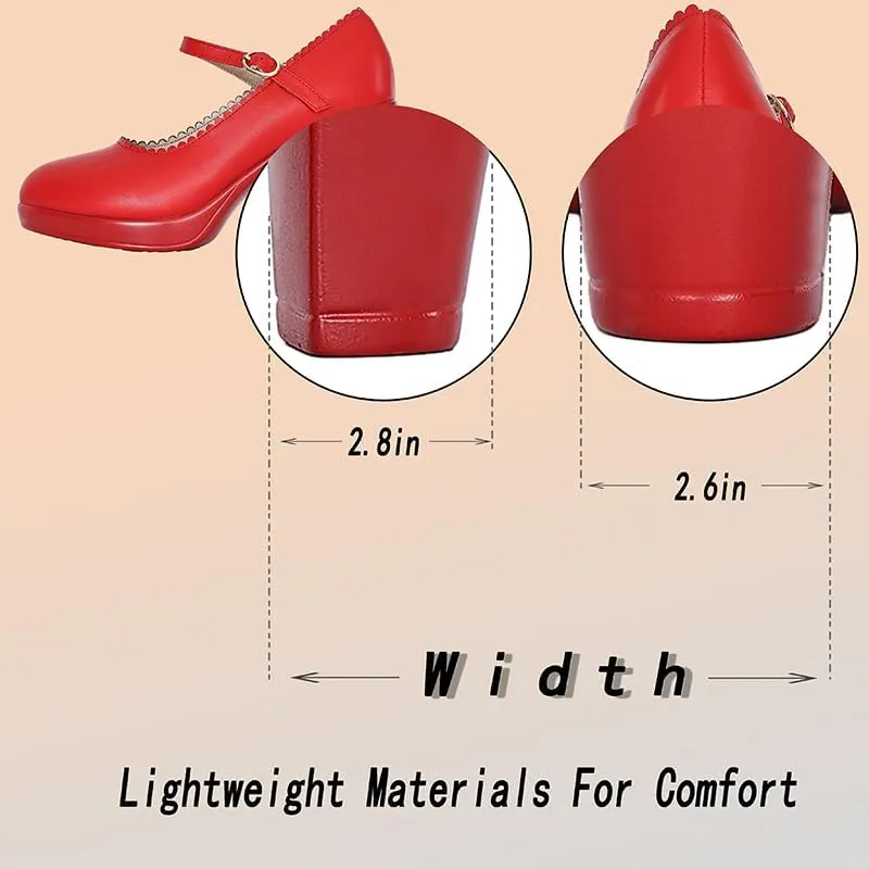 CYBLING Women's Mary Jane High Heels Shoes Ladies Pointed Closed Toe Ankle Strap Dress Pumps