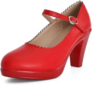 CYBLING Women's Mary Jane High Heels Shoes Ladies Pointed Closed Toe Ankle Strap Dress Pumps