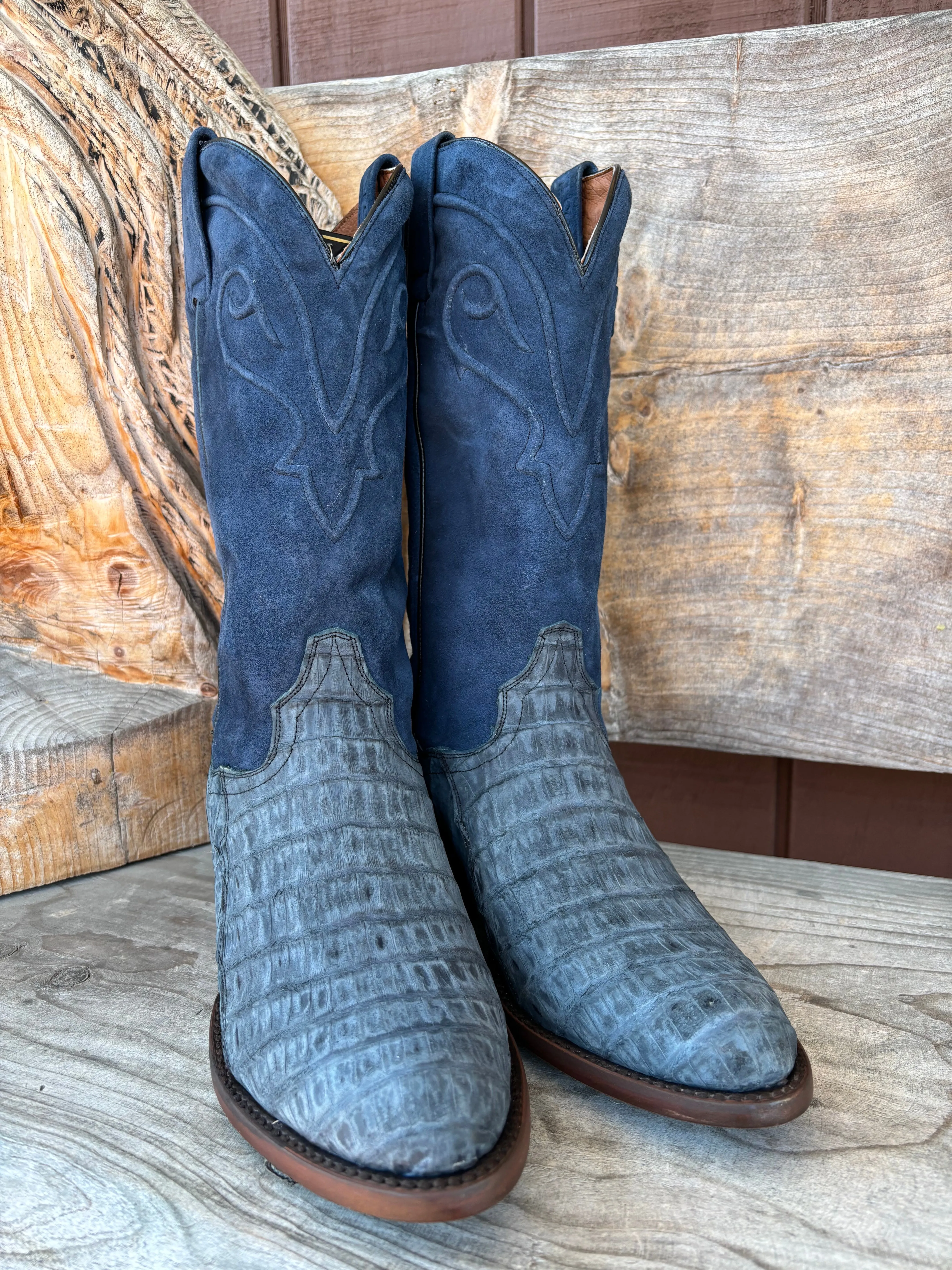 Dan Post Men's Alvis Denim Caiman Round Toe Cowboy Boots DP3101