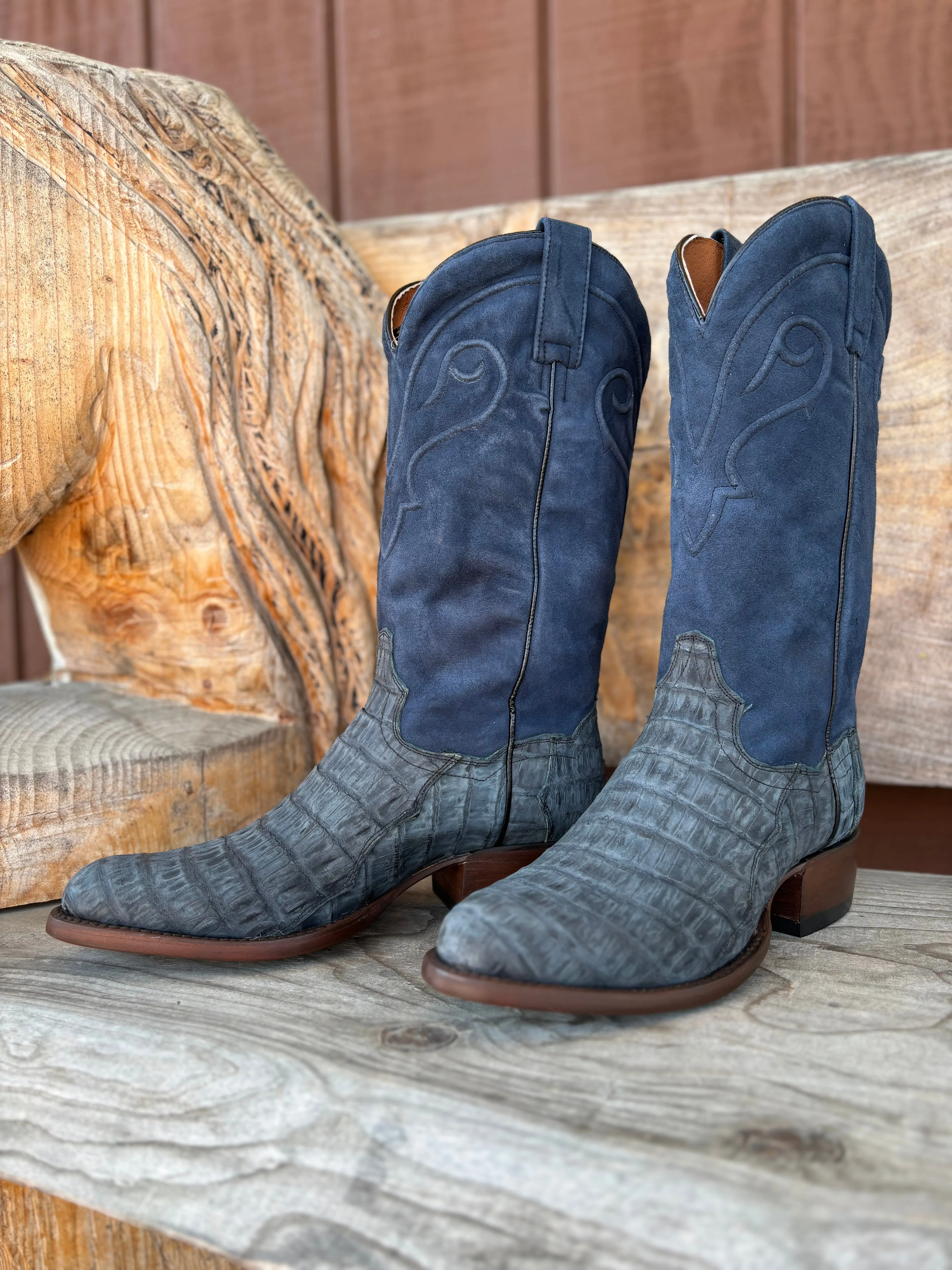 Dan Post Men's Alvis Denim Caiman Round Toe Cowboy Boots DP3101