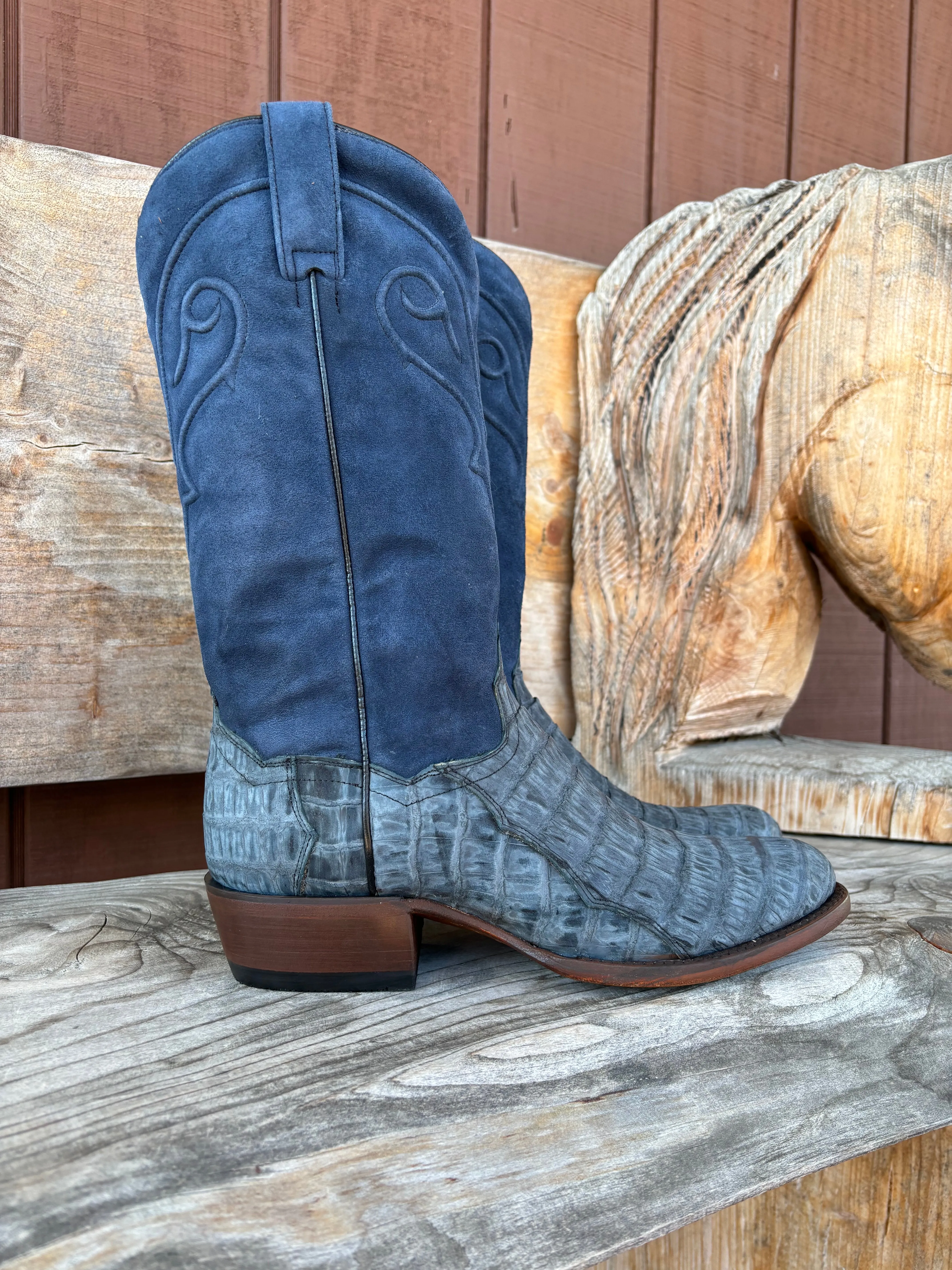 Dan Post Men's Alvis Denim Caiman Round Toe Cowboy Boots DP3101