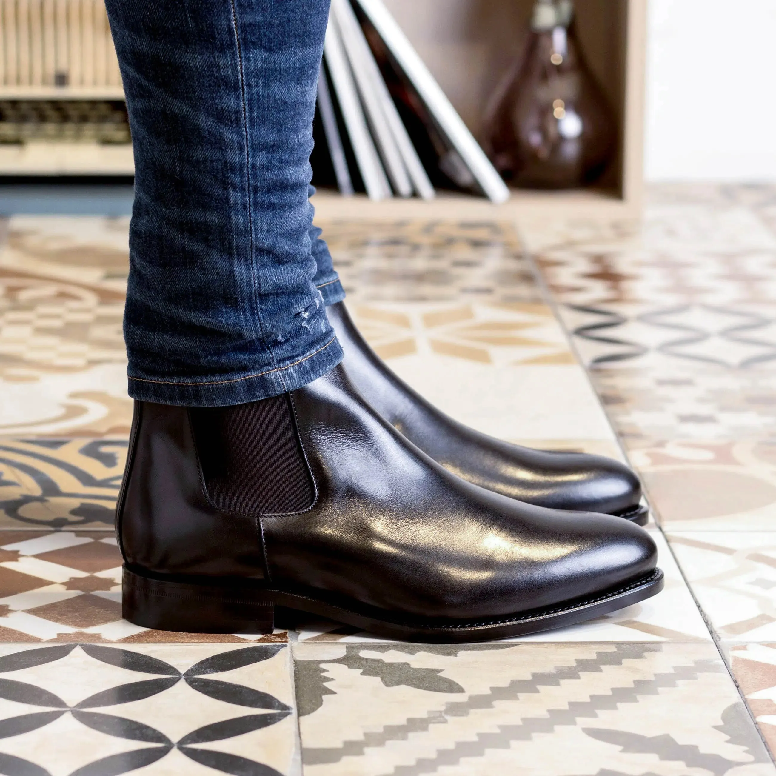 DapperFam Monza in Black Men's Italian Leather Chelsea Boot