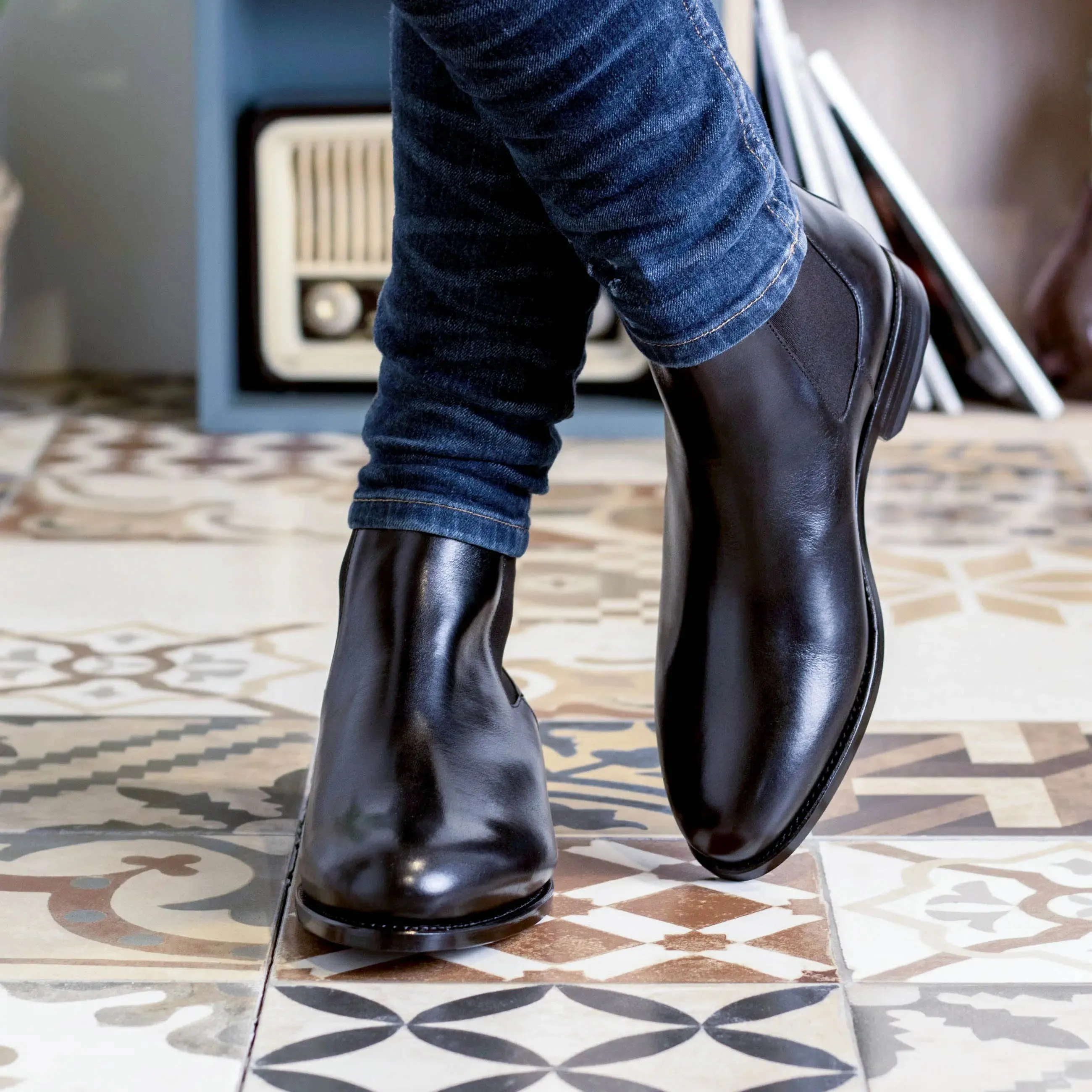 DapperFam Monza in Black Men's Italian Leather Chelsea Boot