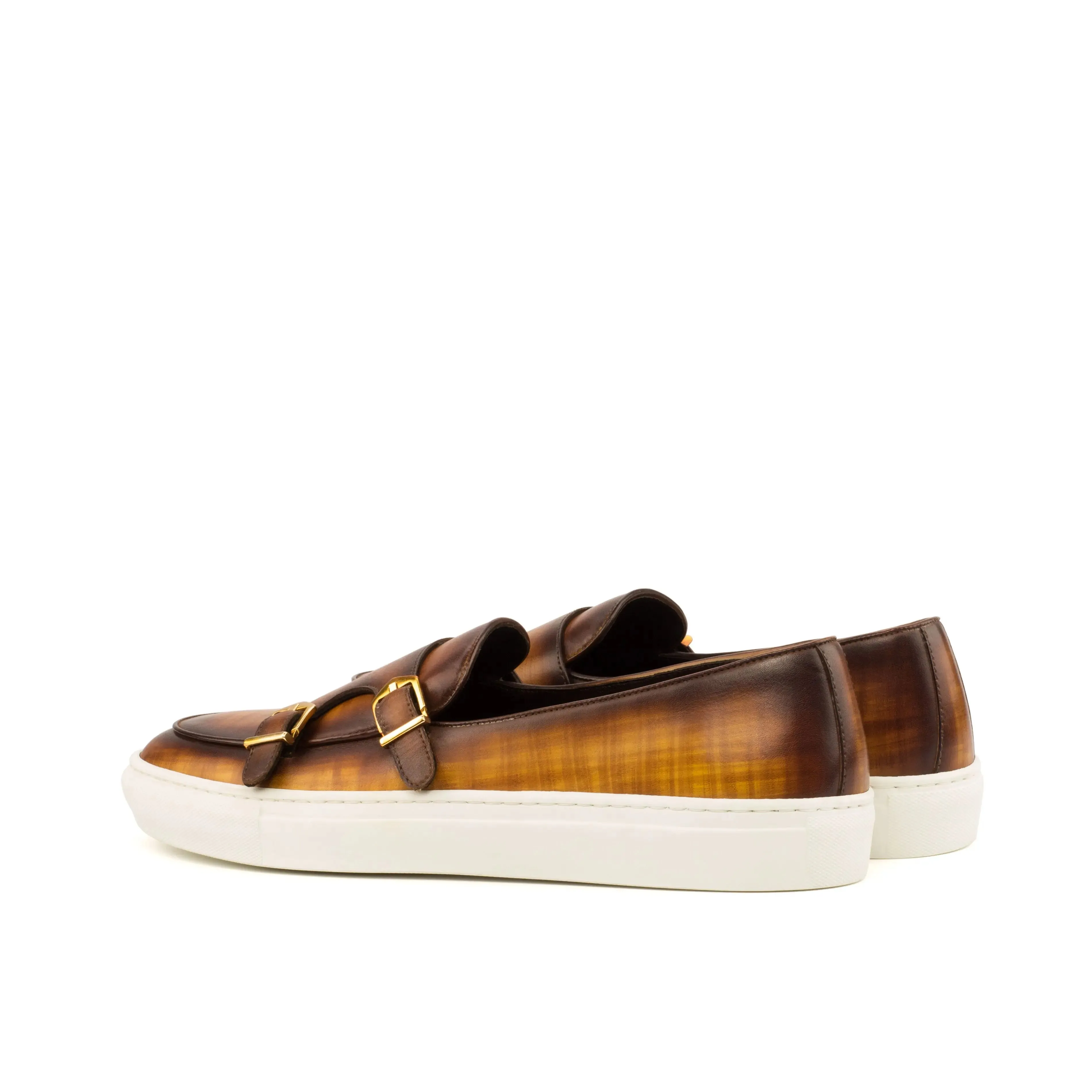 DapperFam Riviera in Cognac Men's Hand-Painted Italian Leather Monk Sneaker