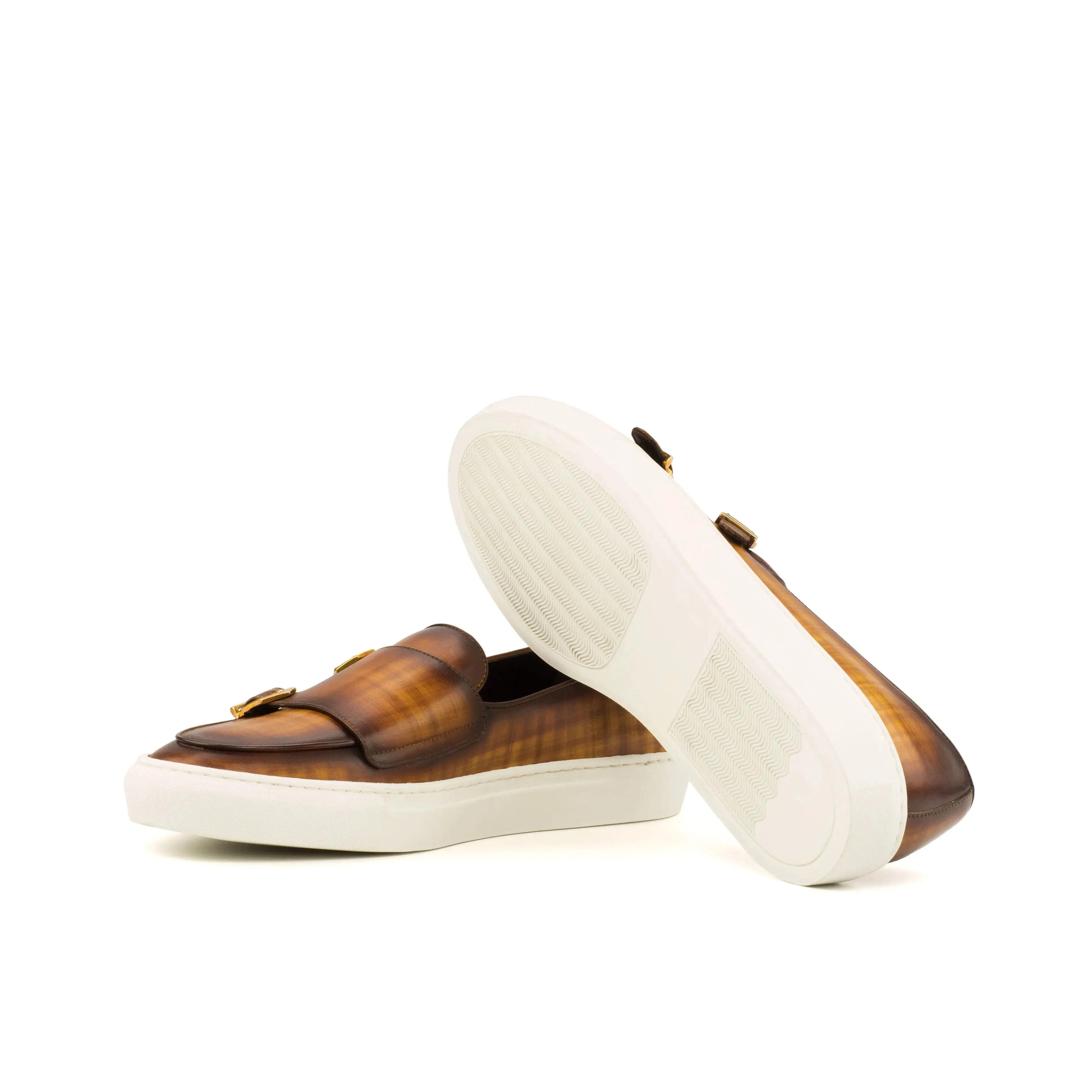 DapperFam Riviera in Cognac Men's Hand-Painted Italian Leather Monk Sneaker