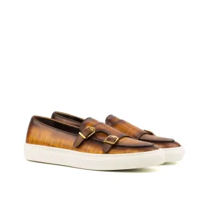 DapperFam Riviera in Cognac Men's Hand-Painted Italian Leather Monk Sneaker