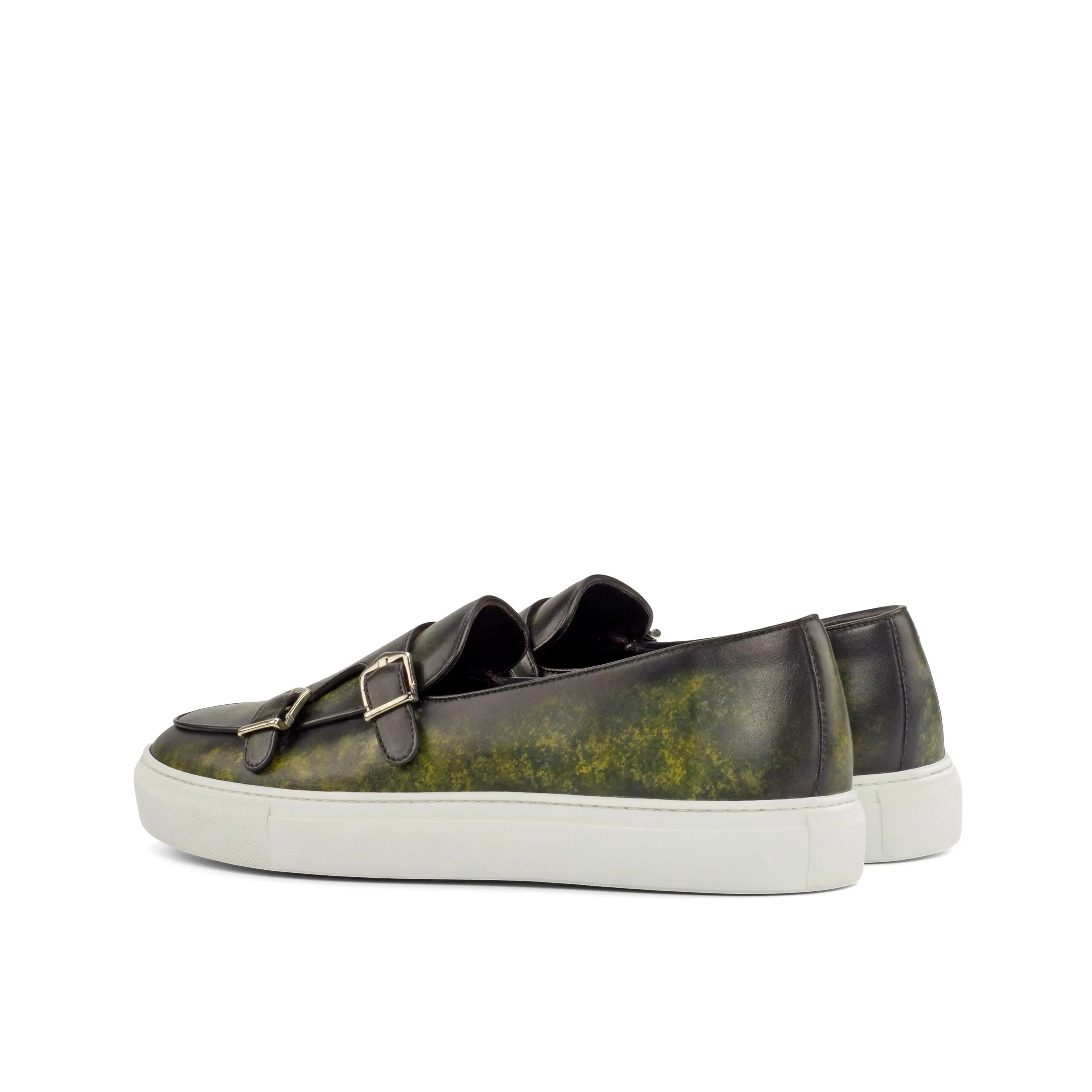 DapperFam Riviera in Khaki Men's Italian Leather Monk Sneaker