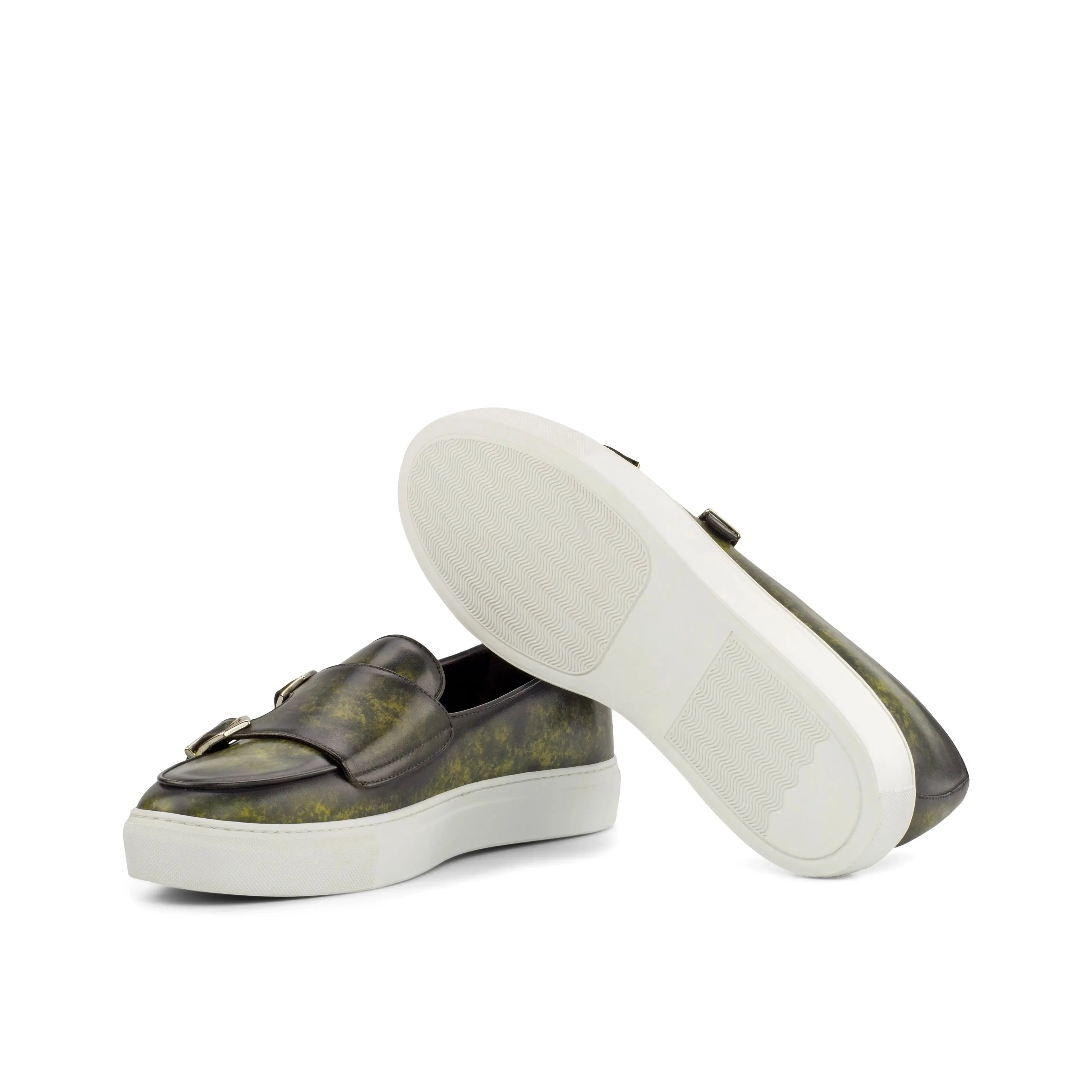 DapperFam Riviera in Khaki Men's Italian Leather Monk Sneaker