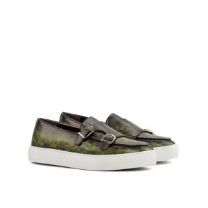DapperFam Riviera in Khaki Men's Italian Leather Monk Sneaker
