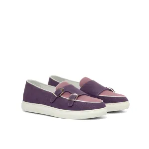 DapperFam Riviera in Purple / Plum Men's Linen Monk Sneaker