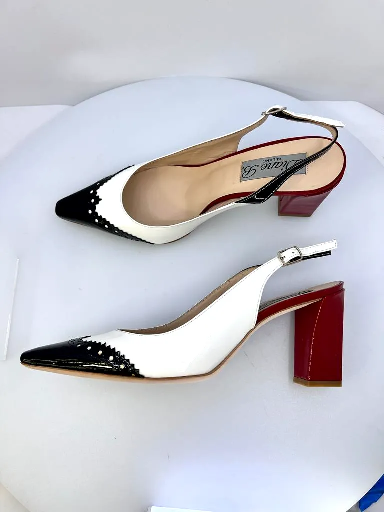 DIANE B. MILANO POINTED TOE MULTICOLOR SLINGBACK PUMPS