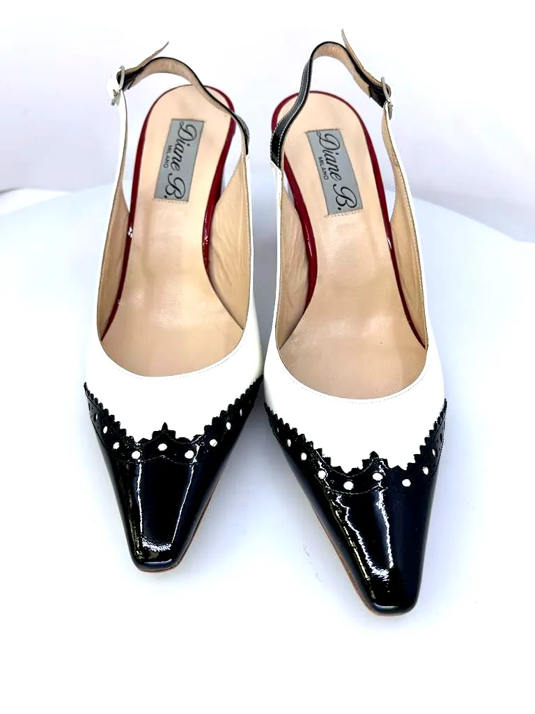 DIANE B. MILANO POINTED TOE MULTICOLOR SLINGBACK PUMPS
