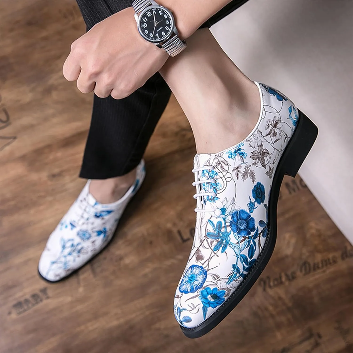 Dress Oxford for Men Lace Up Pointed Toe PU Leather Shoes Block Heel Rubber Sole Slip Resistant Business Classic Modern Formal Leather Shoes Casual Loafers